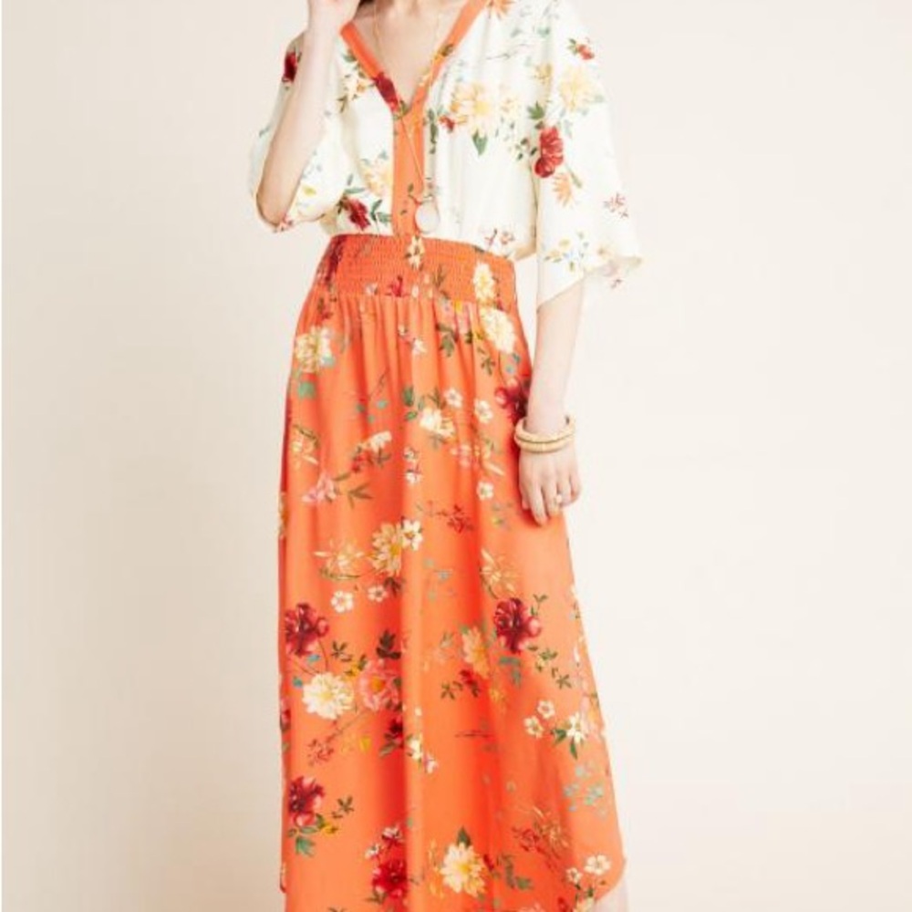 FARM Rio for Anthropologie - Kiera Maxi Dress - Red Motif - Cream Orange - XS